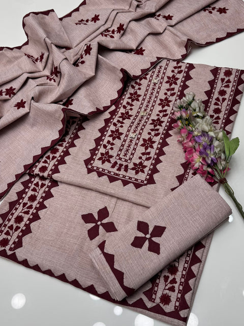 Winter’s Handmade Applique Ralli Work Soft Khaddar 3 Pc Dress 👗