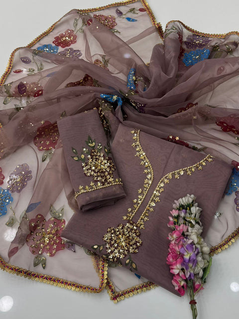 Handwork Stones And Beads Work Oil Painted 🎨 Organza 2 Pc Dress 👗