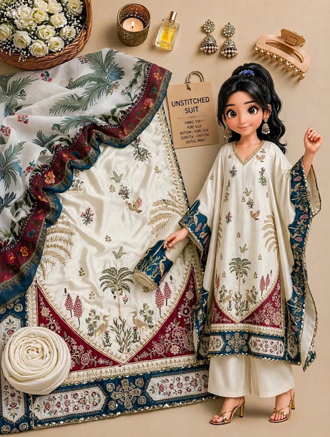 💕 #Trending Fancy Kaftan Style Embroidered Silk 3 Pc 💕