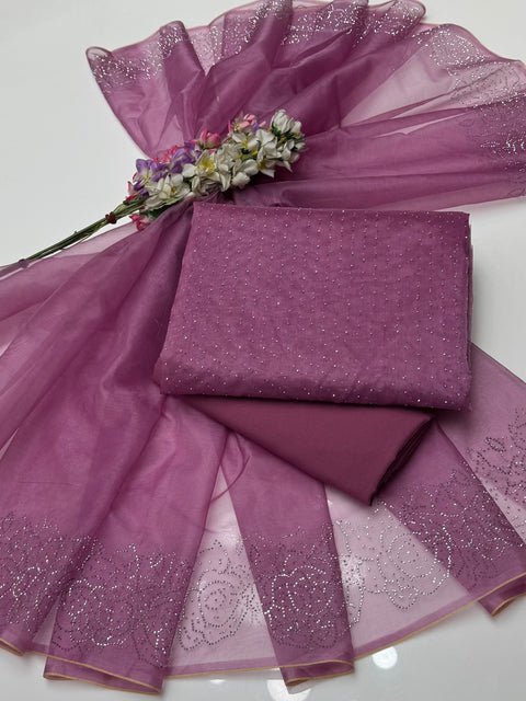 Beautiful Stone Work Pure Organza Allover 3 Pc Dress 👗