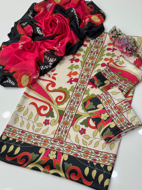 💕 Branded Digital Printed Superior Quality Shamooz Silk  3 PC Dress 👗