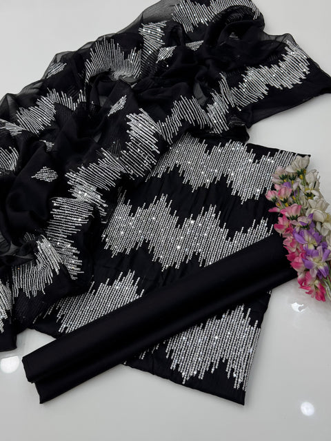 Beautiful Fancy Sequence Embroidery 🧵 Pure Lawn 3 PC Dress