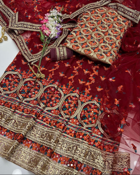 Fancy Emboidered Frock 3 Pc Dress