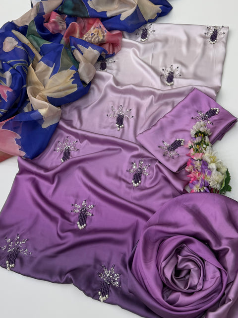 💕 #MOST #VIRAL OMBRE BEADS WORK SILK 3 PC Dress 👗