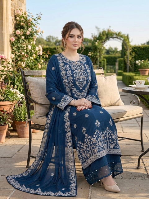 💕 Beautiful Boutique Style Fancy Computer Thread Embroidery 🧵 Lawn 3 PC Dress 👗