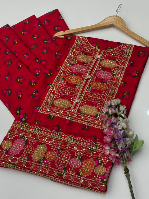 🔥 Winter’s Beautiful Embroidered Galla Daman Digital Printed 2 PC Dress