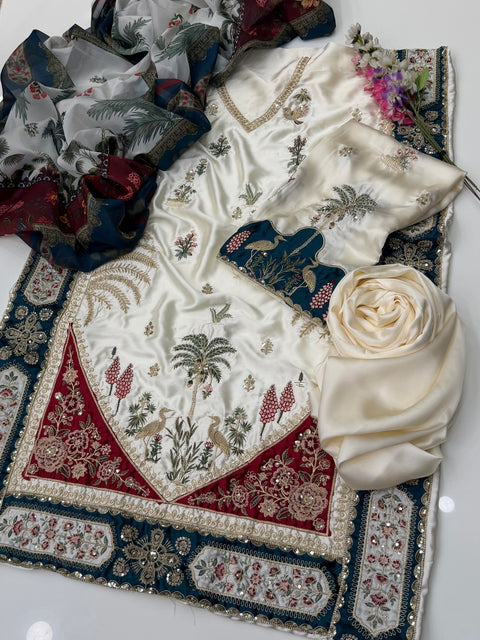 💕 Trending Fancy Kaftan Style Fancy Heavy Embroidered Silk 3 Pc 👗