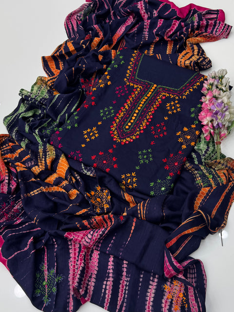 Handmade Afghani Pasham Embroidery With Sheesha Work Linen 3 Pc Dress 👗