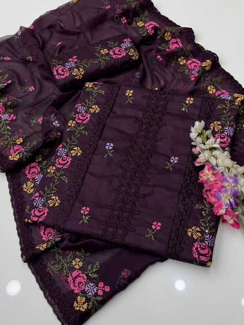 💕 Chikankari & Cross Stitch Sequence Embroidery 🧵 Viscose 3 PC Dress 🔥