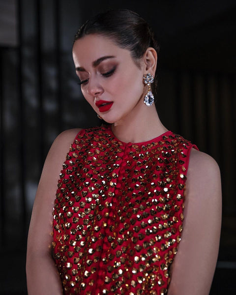 🔥 Trending Article Of Hania Amir Party Wear Sequence Work Chiffion 3 Pc Dress 👗