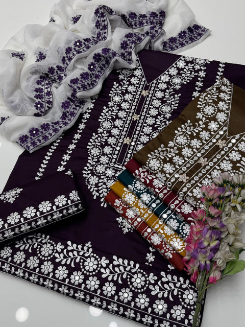 Handmade Style Pakka Tanka Thread 🧵 Embroidery With Paani Sheesha 3 Pc 👗