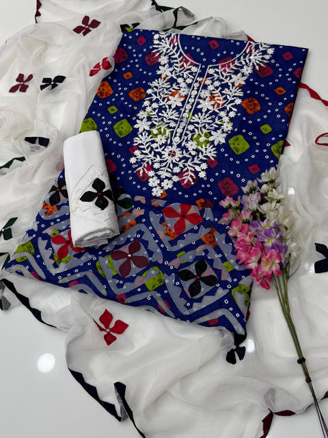 🔥Beautiful Handmade Applique Rally Work 🧵 Chunri Print Lawn 3 PC Dress 👗