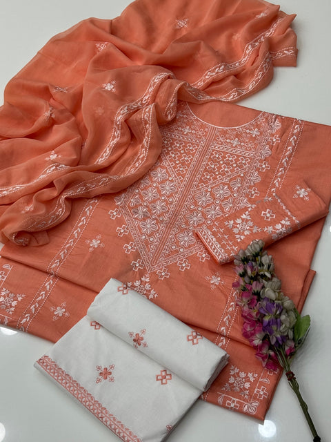 💕 Beautiful & Elegant Thread Embroidery 🧵Lawn 3 Pc Dress 👗