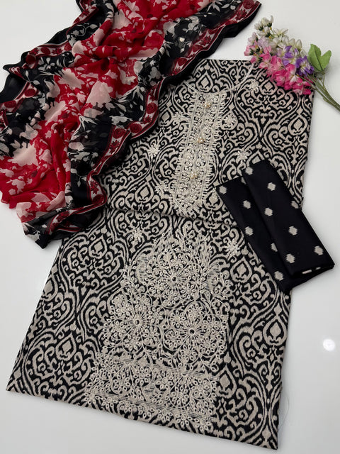 🔥 Beautiful Boutique Style Chikankari Embroidery 🧵 Digital Printed Pure Lawn 3 PC Dress 👗