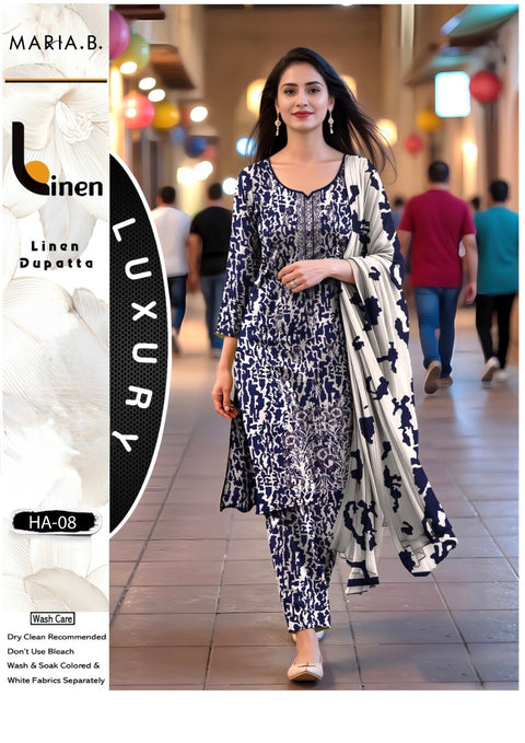 Shiffile Chikankari Embroidery Digital Printed Linen 3 PC Dress 👗