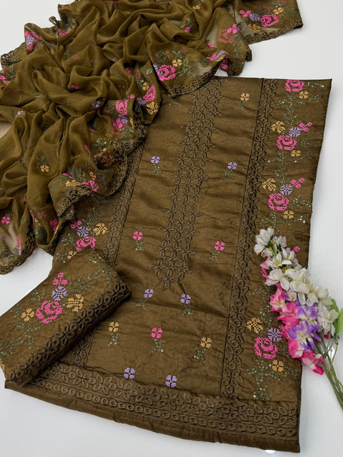 💕 Chikankari & Cross Stitch Sequence Embroidery 🧵 Viscose 3 PC Dress 🔥