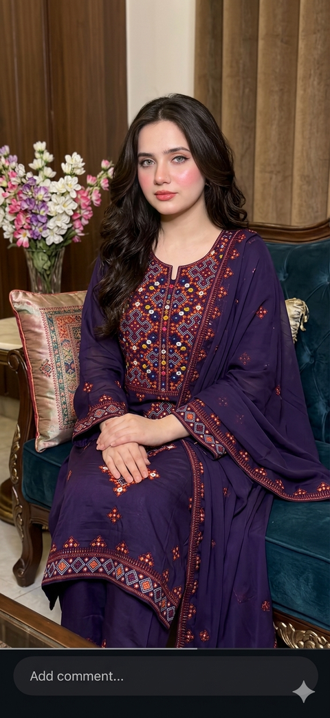 🔥 Beautiful Traditional Balouchi Style Embroidery 🧵 With Paani Sheesha Work Lawn 3 PC Dress 👗