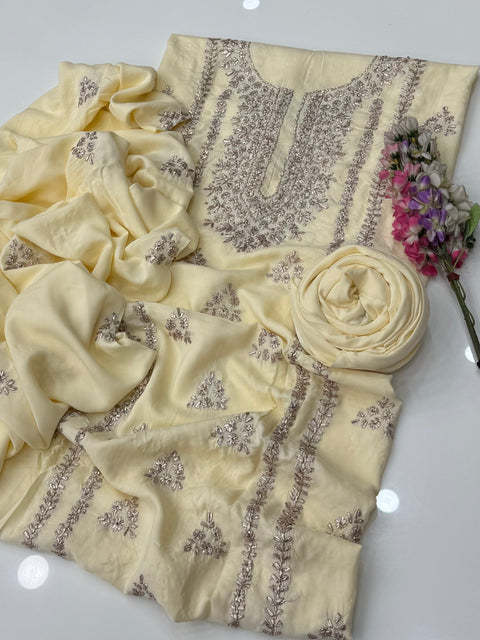 Handmade LCD Goota Kinari Embroidery 🧵 Linen 3 Pc Dress 👗