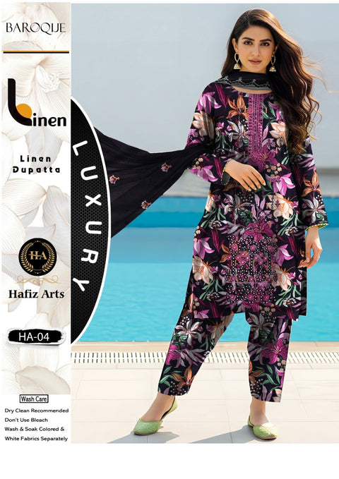 Shiffile Chikankari Embroidery Digital Printed Linen 3 PC Dress 👗