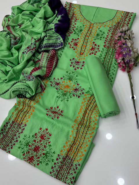 Handcrafted Beautiful Afghani Pasham Embroidery With Sheesha Work Linen 3 Pc Dress 👗