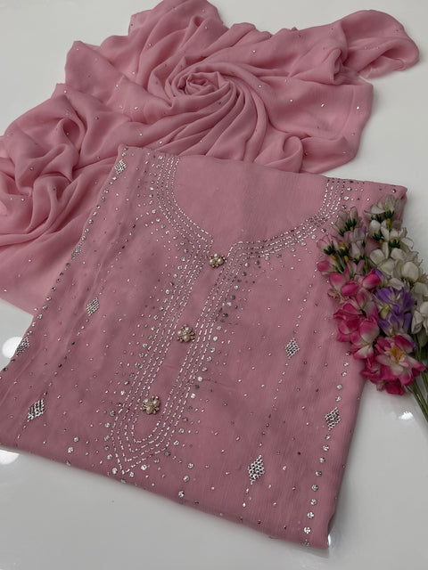 🔥 Beautiful Mukesh Kamdani Work Soft Bamber Chiffion 2 Pc Dress 👗