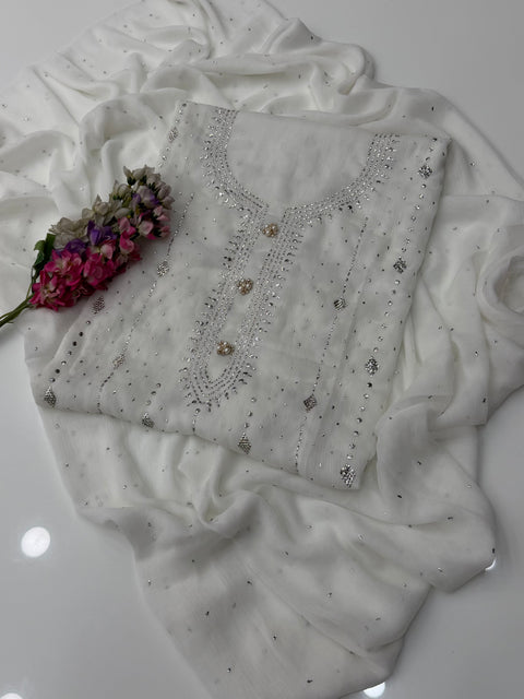 🔥 Beautiful Mukesh Kamdani Work Soft Bamber Chiffion 2 Pc Dress 👗