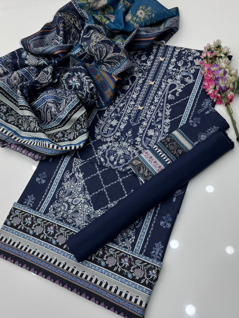 💕Mausummery Brand Digital Printed Soft Khaddar 3 Pc Dress