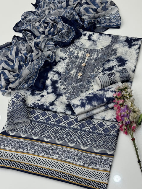 💕 Branded Luxury Pure Lawn With Embroidered Patches 3 Pc 👗