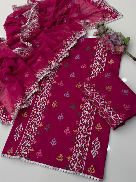 💕 Beautiful Cross Stitch Embroidery 🧵 & Sequence Work Lawn 3 Pc Dress 👗