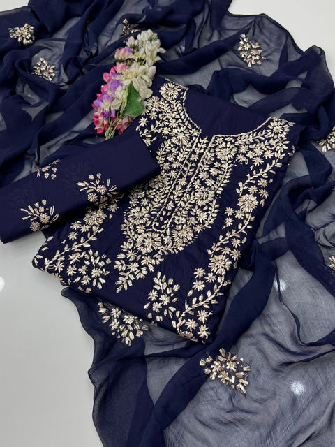 Handmade LCD Goota Kinari Embroidery 🧵 Pure Lawn 3 Pc 👗