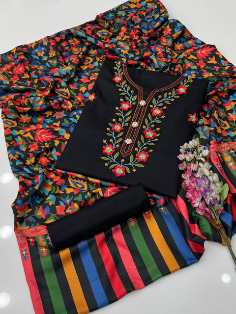 💕 WINTER’s Beautiful Digital 3D Flower Embroidery 🧵 Dhanak Marina 3 PC Dress 👗