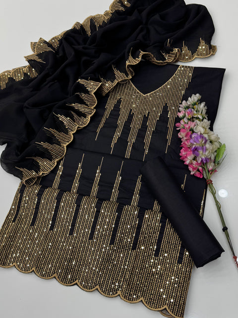 💕 Fancy Sequence Embroidery 🧵 Cotton Lawn 3 PC Dress 👗