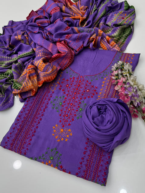 Handcrafted Beautiful Afghani Pasham Embroidery With Sheesha Work Linen 3 Pc Dress 👗