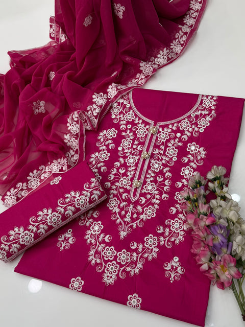 💕 Beautiful Boutique Style Fancy Computer Thread Embroidery 🧵 Lawn 3 PC Dress 👗