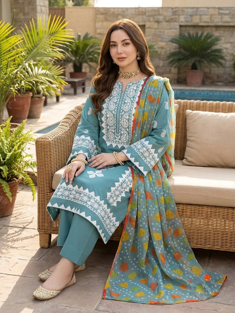 💕 Beautiful Handmade Applique Ralli Work 🪡 With Pakka Tanka Lawn 3 Pc Dress 👗