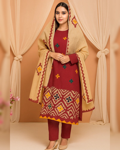 Handcrafted Applique Rally Work Khaadi Lawn 3 Pc Dress 👗