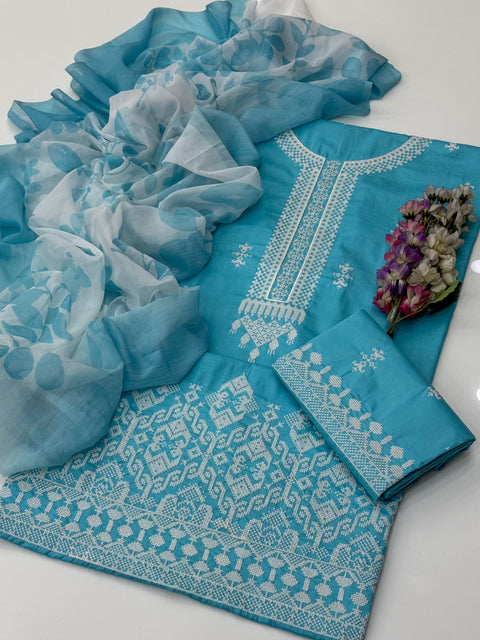 Handmade Style Cross Stitch Computer Embroidery 🧵Lawn 3 Pc Dress 👗