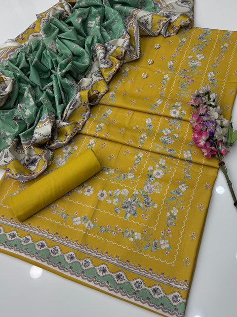 🔥 💯% Original Mausummery Brand Digital Printed Linen 3 Pc Dress 👗