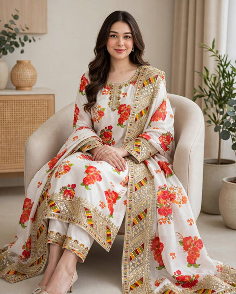 💕 #ETHNIC Beautiful Fancy Embroidered Shamooz Silk 3 PC