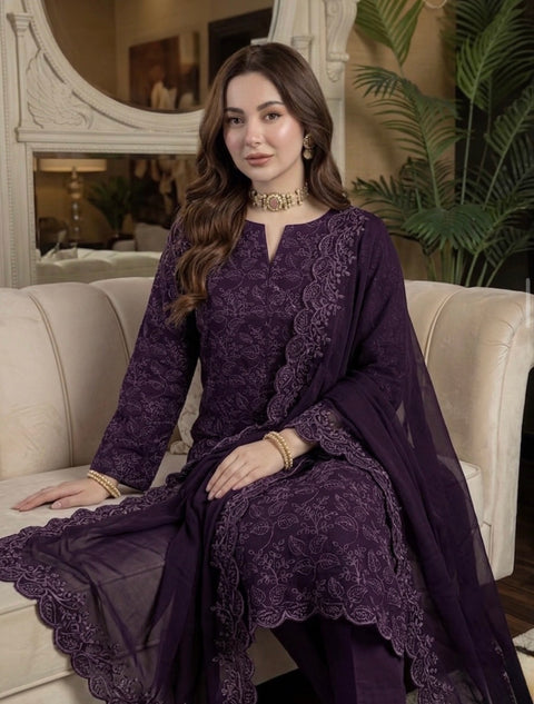 🔥 Shiffle Chikankari Jaal Lawn Shirt & Trouser With Chiffion Cut Work 3 Pc 👗