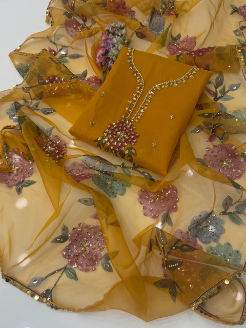 Handwork Stones And Beads Work Oil Painted 🎨 Organza 2 Pc Dress 👗