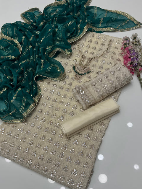 Exclusive Pani Kari & Chikankari Embroidery Premium Chiffion 3 Pc Dress 👗