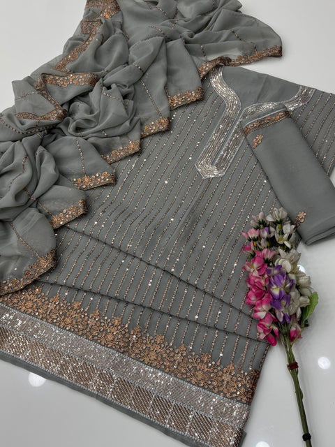 Fancy Sequence & Zaari Tilla Embroidery Soft Chiffion 2 PC Dress 👗