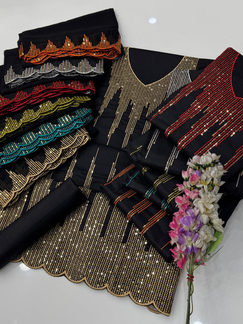 💕 Fancy Sequence Embroidery 🧵 Cotton Lawn 3 PC Dress 👗