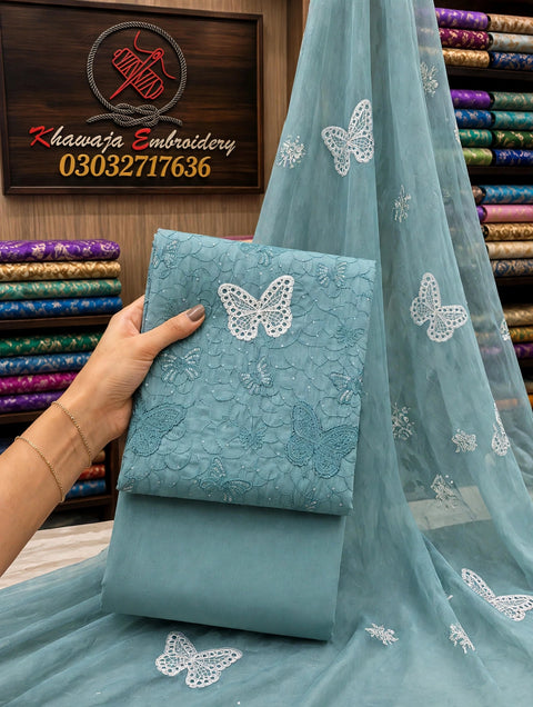 💕 #CHIKANKARI Maria.b Butterfly 🦋 Shiffile Chikankari Embroidery 🧵 Lawn 3 PC Dress 👗