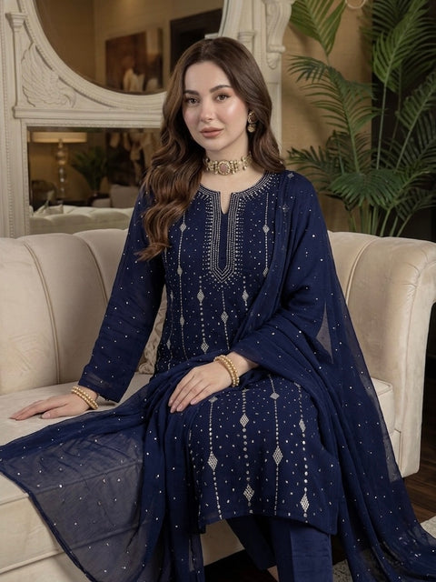 🔥 Beautiful Mukesh Kamdani Work Soft Bamber Chiffion 2 Pc Dress 👗