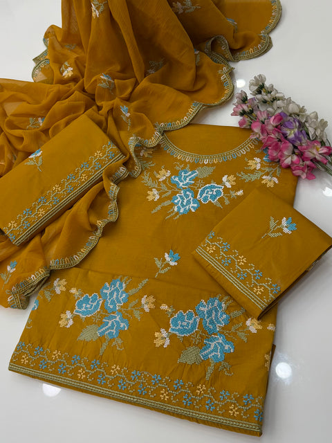 💕 Beautiful Handmade Style Cross Stitch Embroidery 3 Pc Dress 👗