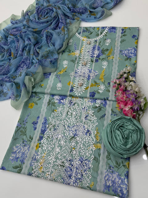 🔥 ONLY 2650/-PKR #CHIKANKARI LAWN 3 PC 🔥