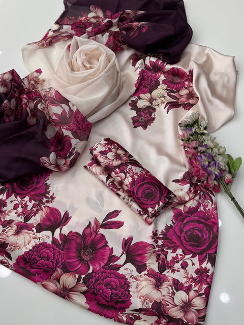 💕 Branded Printed Superior Quality Shamooz Silk 3 Pc 👗