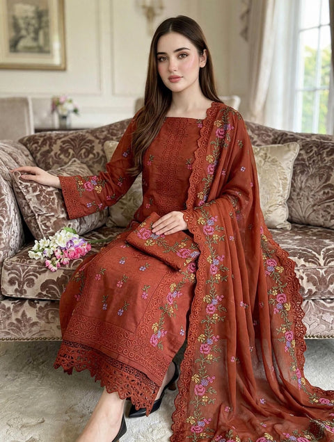 💕 Chikankari & Cross Stitch Sequence Embroidery 🧵 Viscose 3 PC Dress 🔥